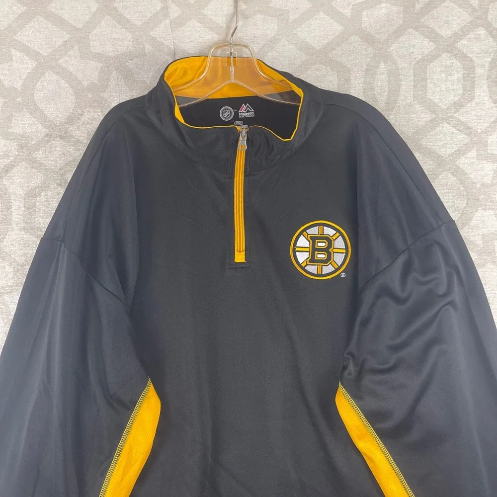 Majestic Boston Bruins NHL Quarter Zip Pullover Black Yellow Mens 2XLT‎ Tall